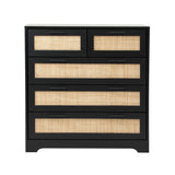 Abruzzi Nero Genuine Rattan Wooden 5 Chest of Drawers | 5 Draw Storage Dresser Unit