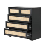 Abruzzi Nero Genuine Rattan Wooden 5 Chest of Drawers | 5 Draw Storage Dresser Unit