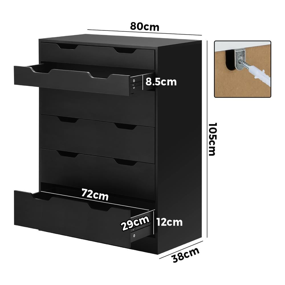 Parisi Bedroom 6 Chest of Drawers Tallboy Cabinet | Handle Pull Modern Tallboy Storage Cabinet