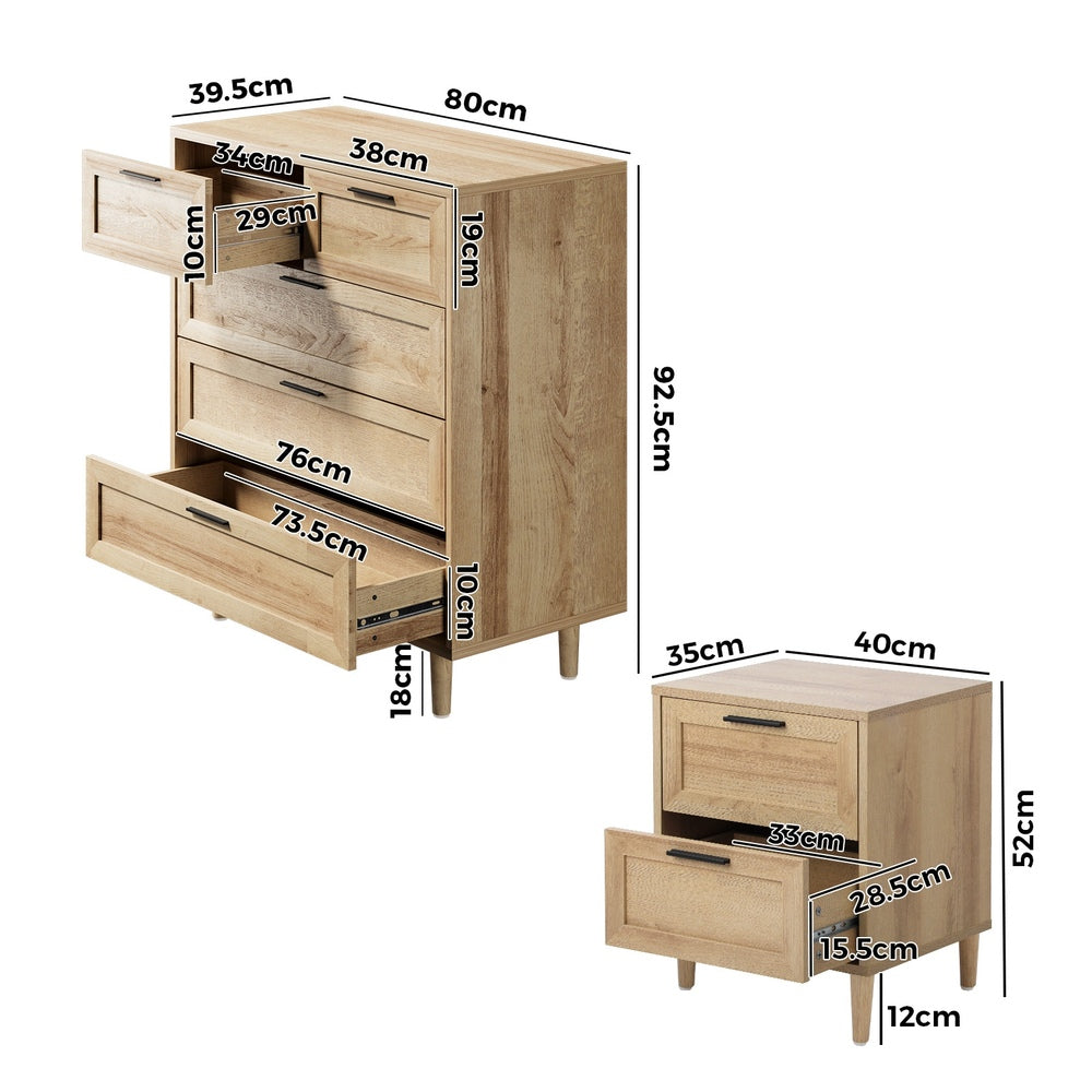 Essenza Mila Chest Of Drawers 2 Bedsides Bedroom Package | Elegant Wooden Storage Bedroom Set
