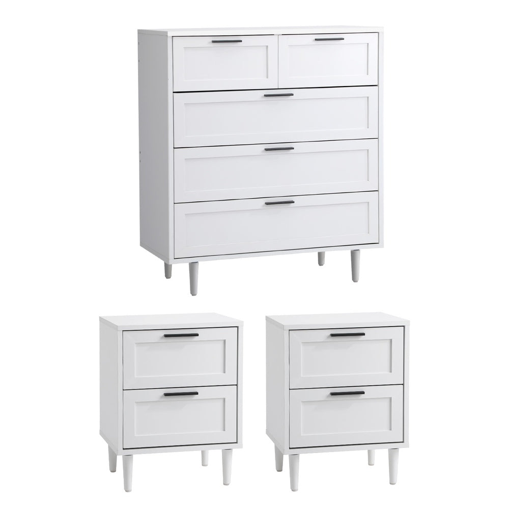 Essenza Mila Chest Of Drawers 2 Bedsides Bedroom Package | Elegant Wooden Storage Bedroom Set