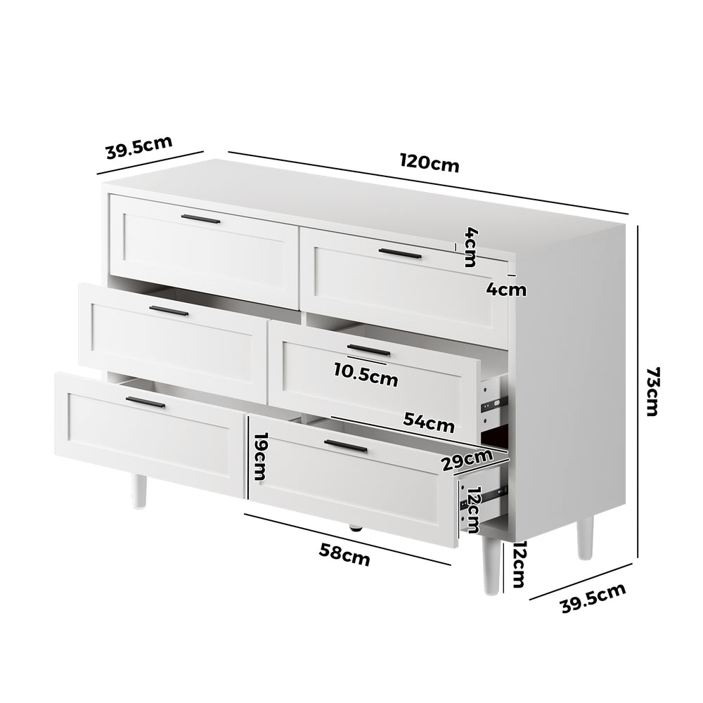 Essenza Mila 6 Draw Modern Dresser Tallboy | 6 Draw Chest Of Drawers Wooden Storage Unit