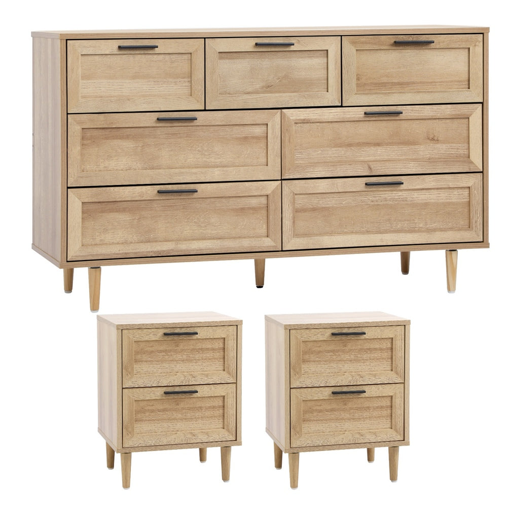 Essenza Mila Chest Of Drawers 2 Bedsides Bedroom Package | Elegant Wooden Storage Bedroom Set