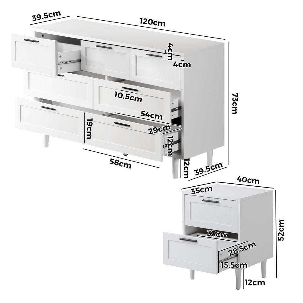 Essenza Mila Chest Of Drawers 2 Bedsides Bedroom Package | Elegant Wooden Storage Bedroom Set
