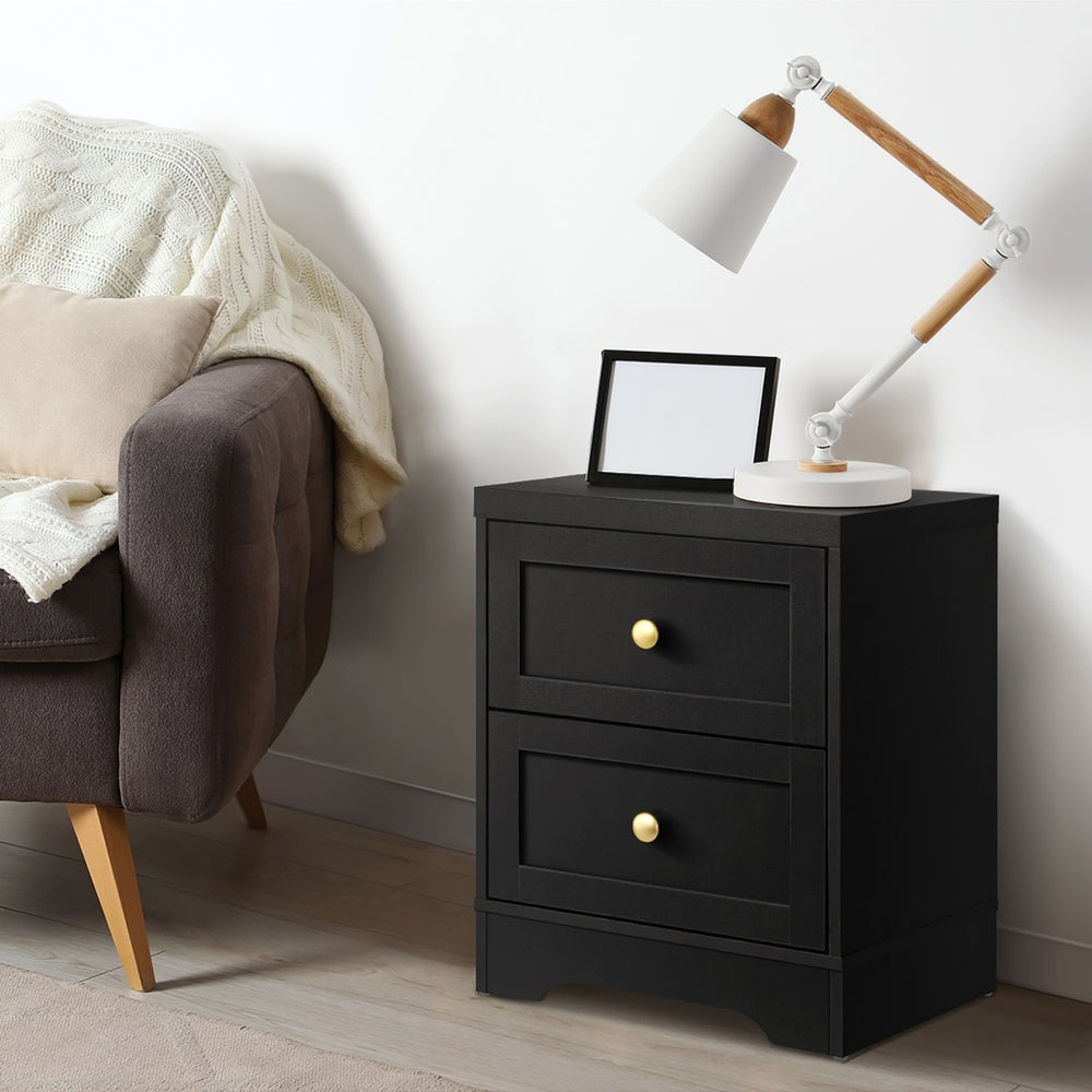 Centrum Black Wooden 5 Chest of Drawers 2 Bedsides Bedroom Package | Designer Modern Storage Cabinets