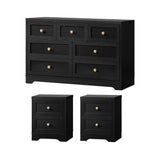 Centrum Black Wooden 7 Chest of Drawers 2 Bedsides Bedroom Package | Designer Modern Storage Cabinets