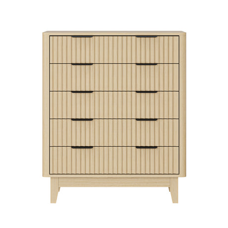 Alina Ripple Effect Modern 5 Chest Of Drawers | Scandi 5 Draw Tallboy Storage Unit