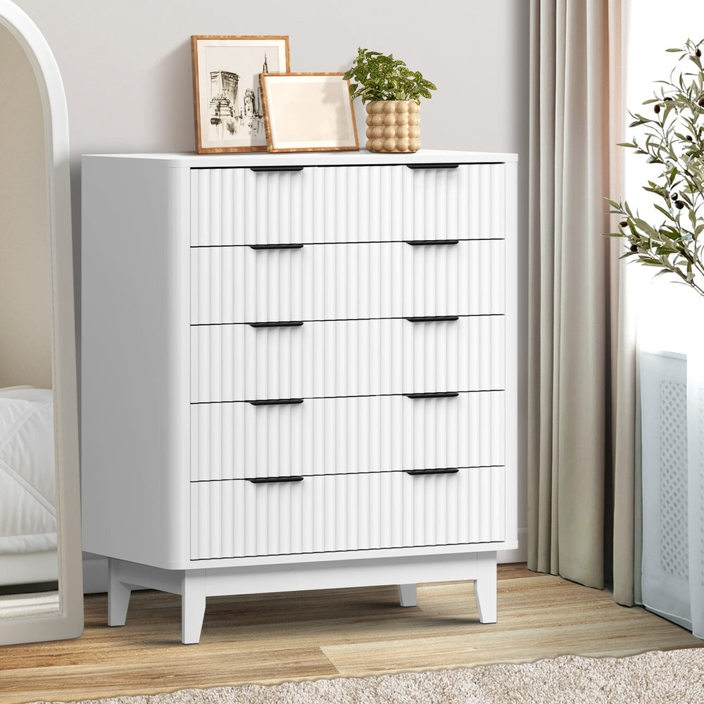 Alina Ripple Effect Modern 5 Chest Of Drawers | Scandi 5 Draw Tallboy Storage Unit