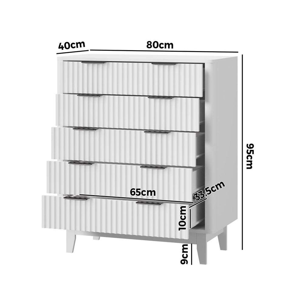 Alina Ripple Effect Modern 5 Chest Of Drawers | Scandi 5 Draw Tallboy Storage Unit