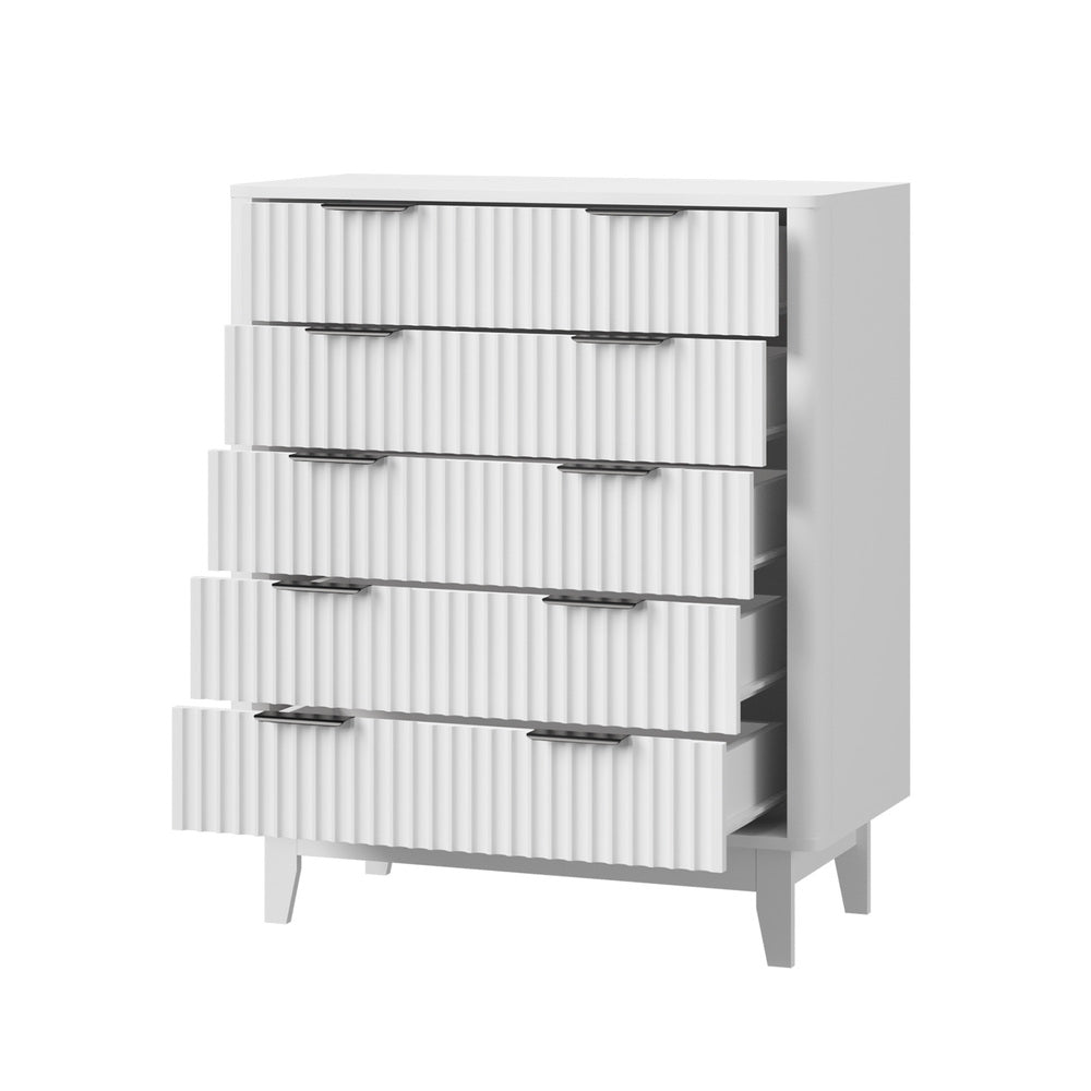 Alina Ripple Effect Modern 5 Chest Of Drawers | Scandi 5 Draw Tallboy Storage Unit