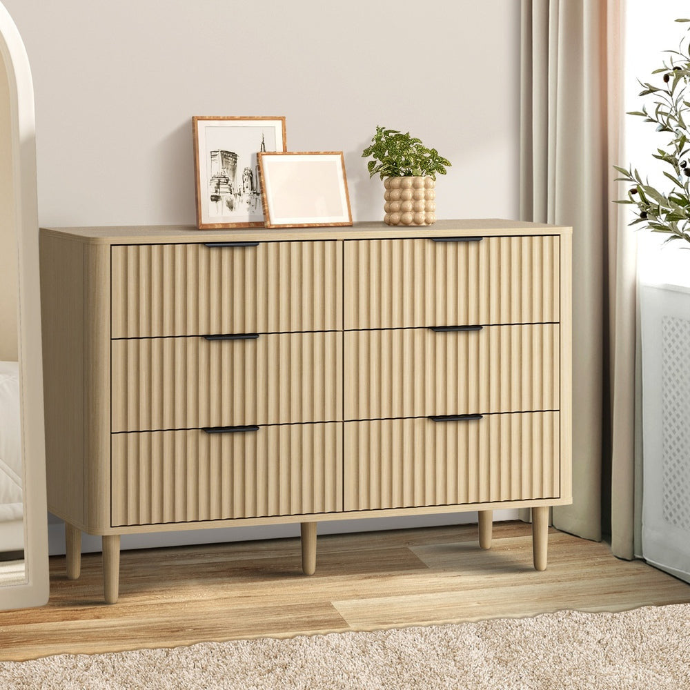 Alina Ripple Effect Modern 6 Chest Of Drawers | Scandi 6 Draw Tallboy Storage Unit