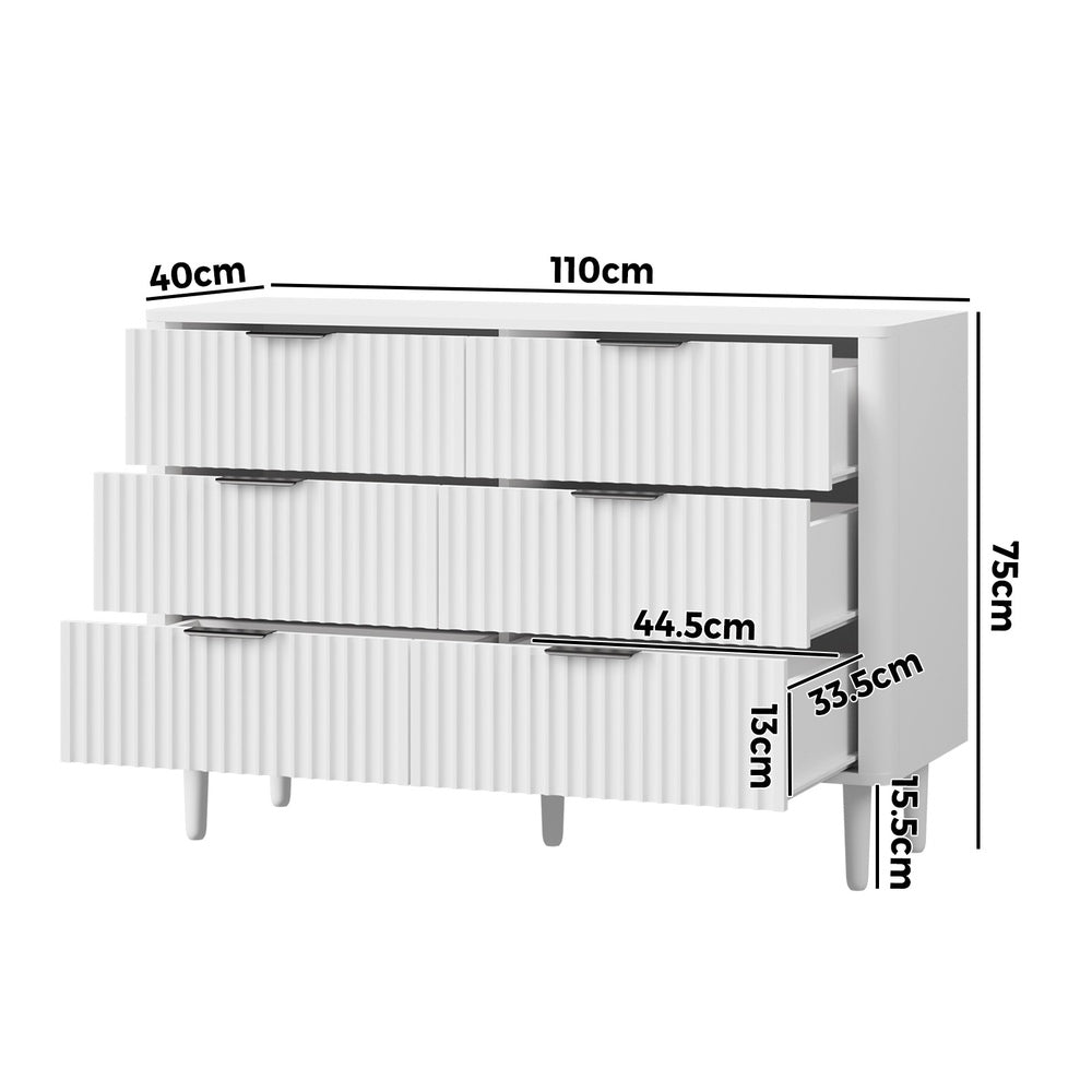 Alina Ripple Effect Modern 6 Chest Of Drawers | Scandi 6 Draw Tallboy Storage Unit