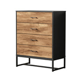 Foreno Industrial Style Rustic 4 Draw Dresser Unit | 4 Chest of Drawers Metal Wood Tallboy