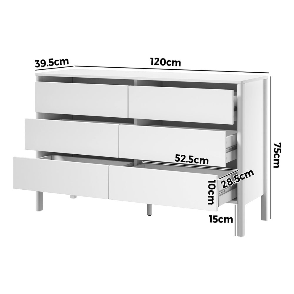 Aston 6 Chest Of Draws Handle Free Dresser Unit | Modern Scandi Style Six Draw Lowboy