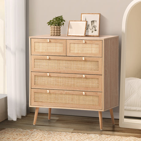 Cozzi 5 or 6 Draw Wood Rattan Dresser Unit | Tallboy Chest Of Drawers Storage Unit