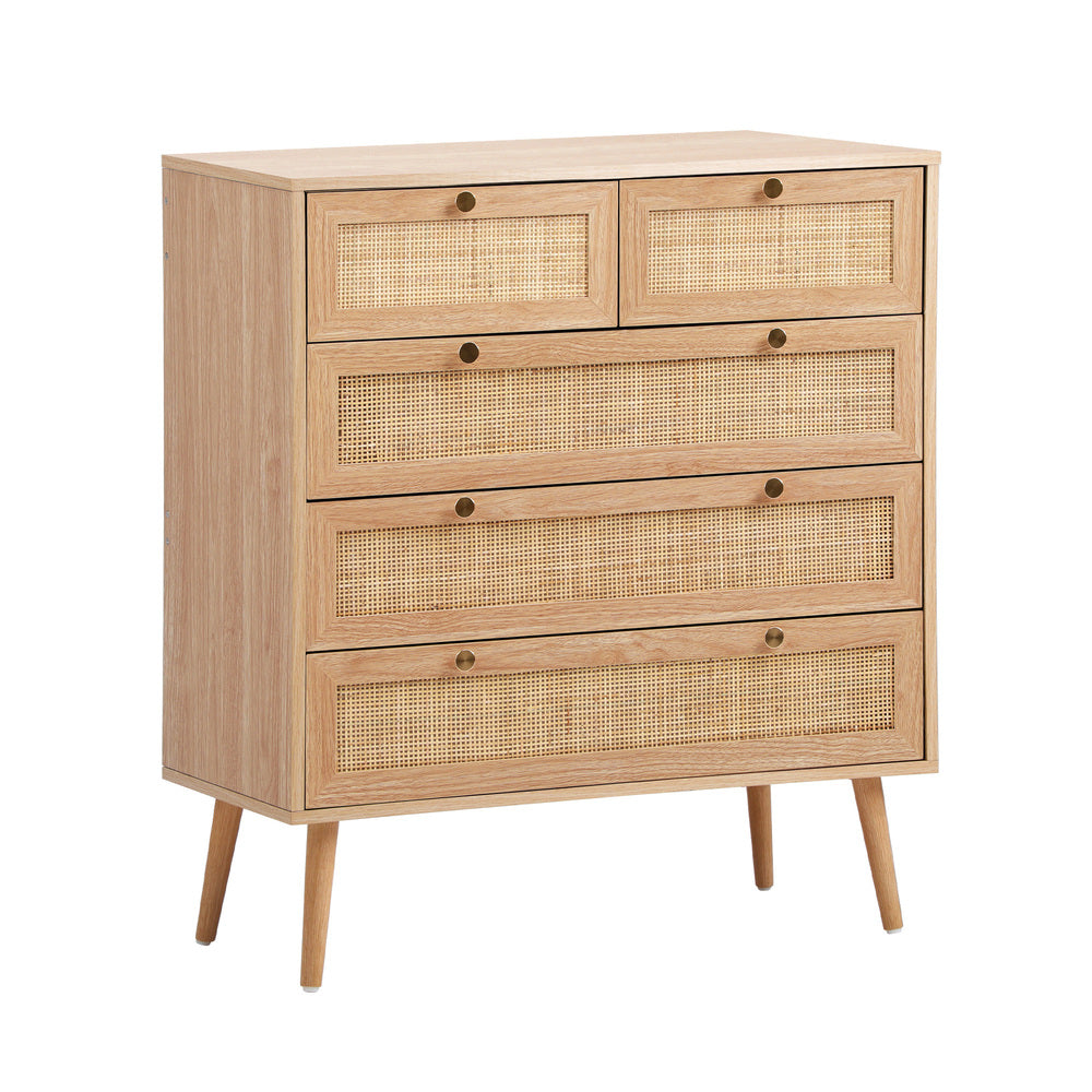 Cozzi 5 or 6 Draw Wood Rattan Dresser Unit | Tallboy Chest Of Drawers Storage Unit