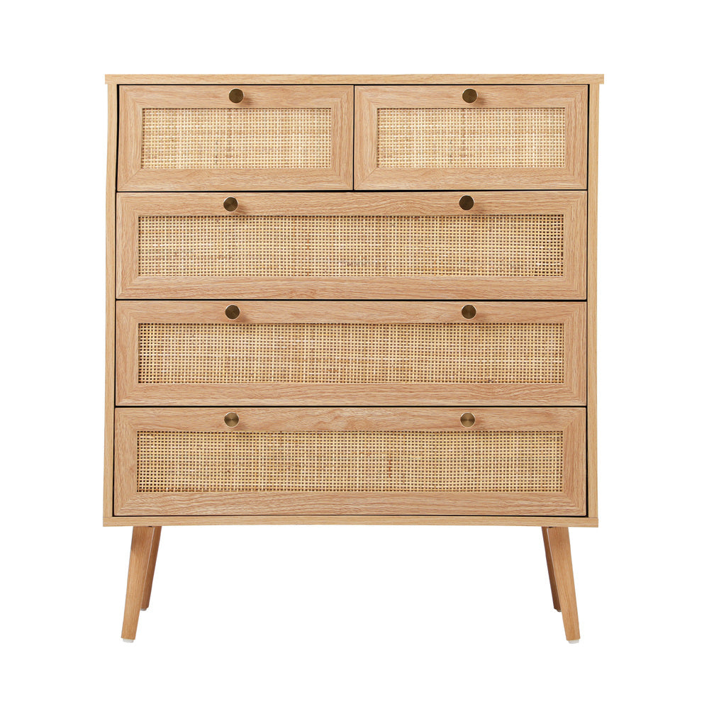 Cozzi 5 or 6 Draw Wood Rattan Dresser Unit | Tallboy Chest Of Drawers Storage Unit