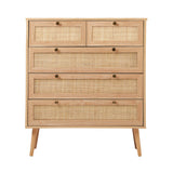 Cozzi 5 or 6 Draw Wood Rattan Dresser Unit | Tallboy Chest Of Drawers Storage Unit