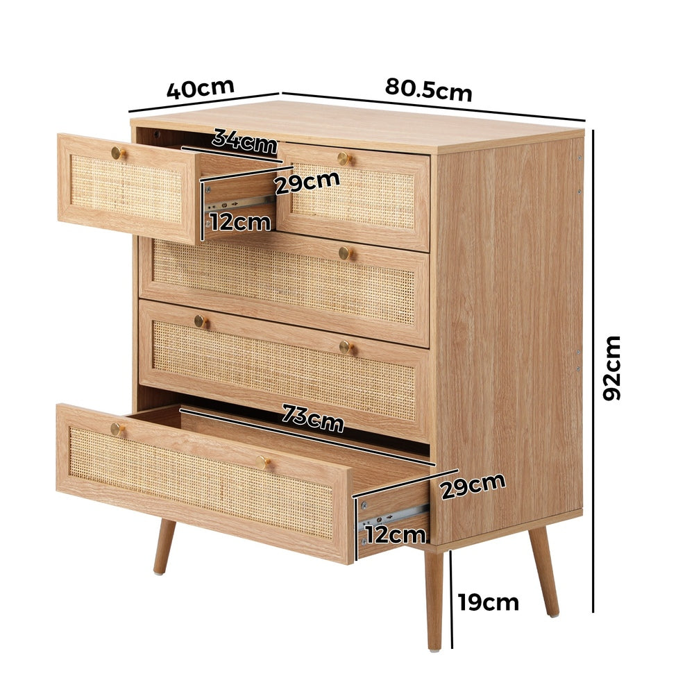 Cozzi 5 or 6 Draw Wood Rattan Dresser Unit | Tallboy Chest Of Drawers Storage Unit