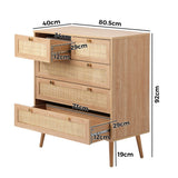 Cozzi 5 or 6 Draw Wood Rattan Dresser Unit | Tallboy Chest Of Drawers Storage Unit