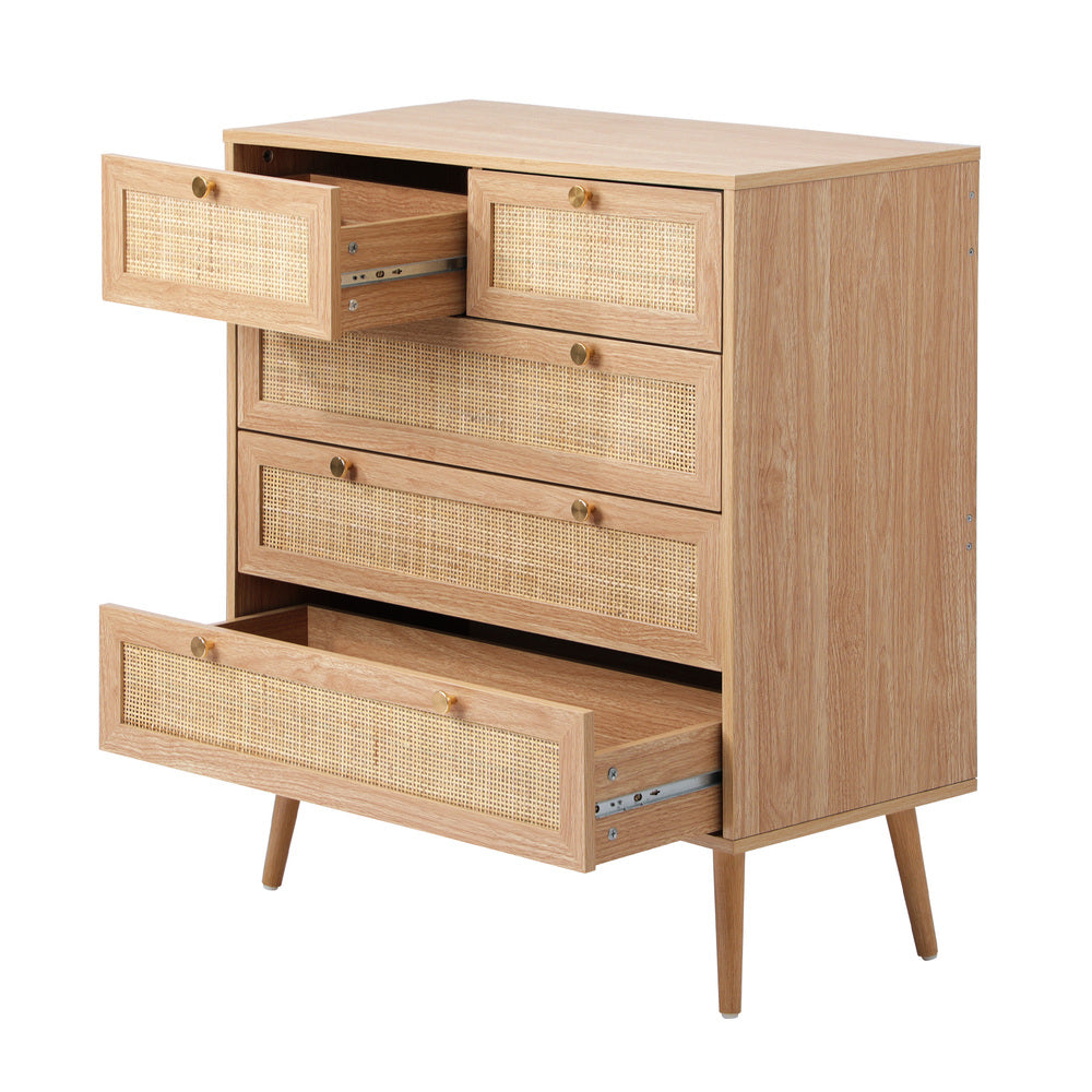 Cozzi 5 or 6 Draw Wood Rattan Dresser Unit | Tallboy Chest Of Drawers Storage Unit