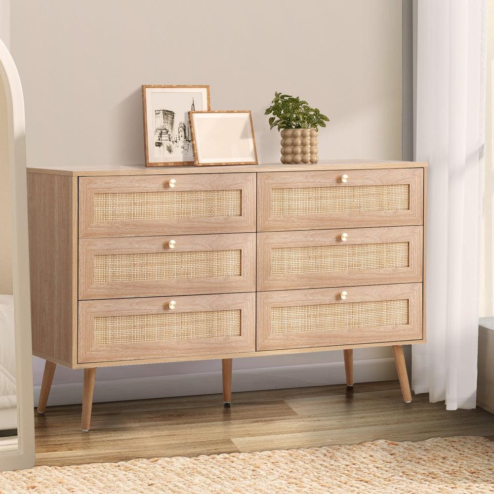 Cozzi 5 or 6 Draw Wood Rattan Dresser Unit | Tallboy Chest Of Drawers Storage Unit