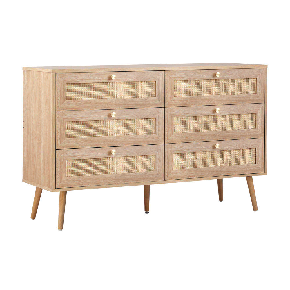 Cozzi 5 or 6 Draw Wood Rattan Dresser Unit | Tallboy Chest Of Drawers Storage Unit