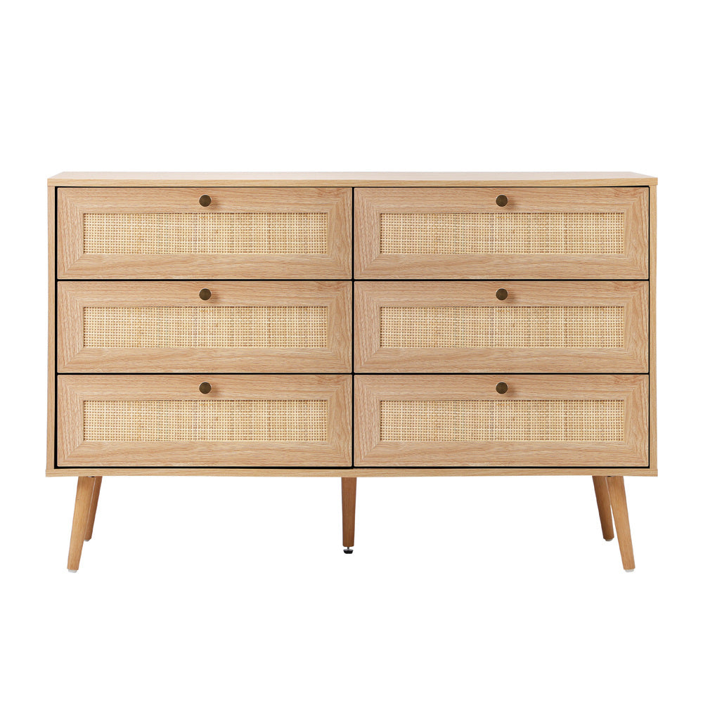 Cozzi 5 or 6 Draw Wood Rattan Dresser Unit | Tallboy Chest Of Drawers Storage Unit