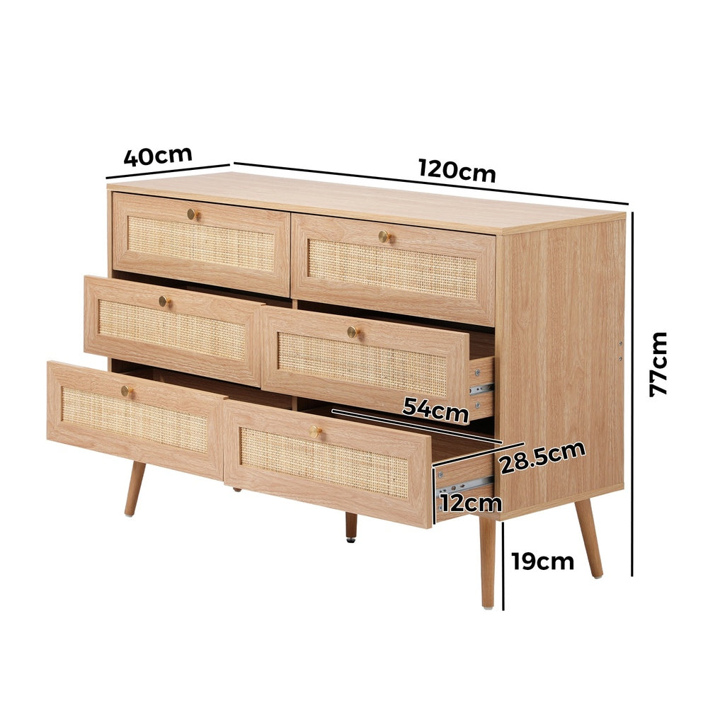 Cozzi 5 or 6 Draw Wood Rattan Dresser Unit | Tallboy Chest Of Drawers Storage Unit