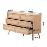 Cozzi 5 or 6 Draw Wood Rattan Dresser Unit | Tallboy Chest Of Drawers Storage Unit