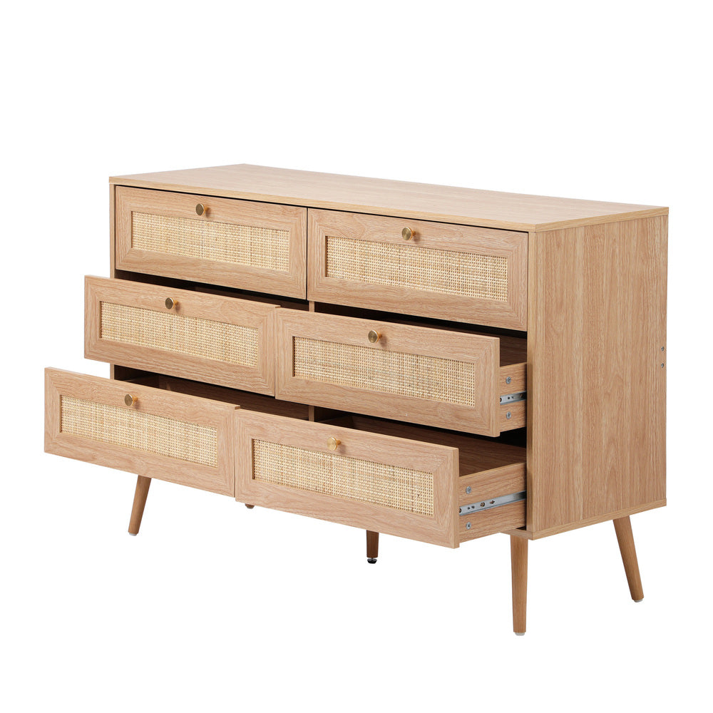 Cozzi 5 or 6 Draw Wood Rattan Dresser Unit | Tallboy Chest Of Drawers Storage Unit
