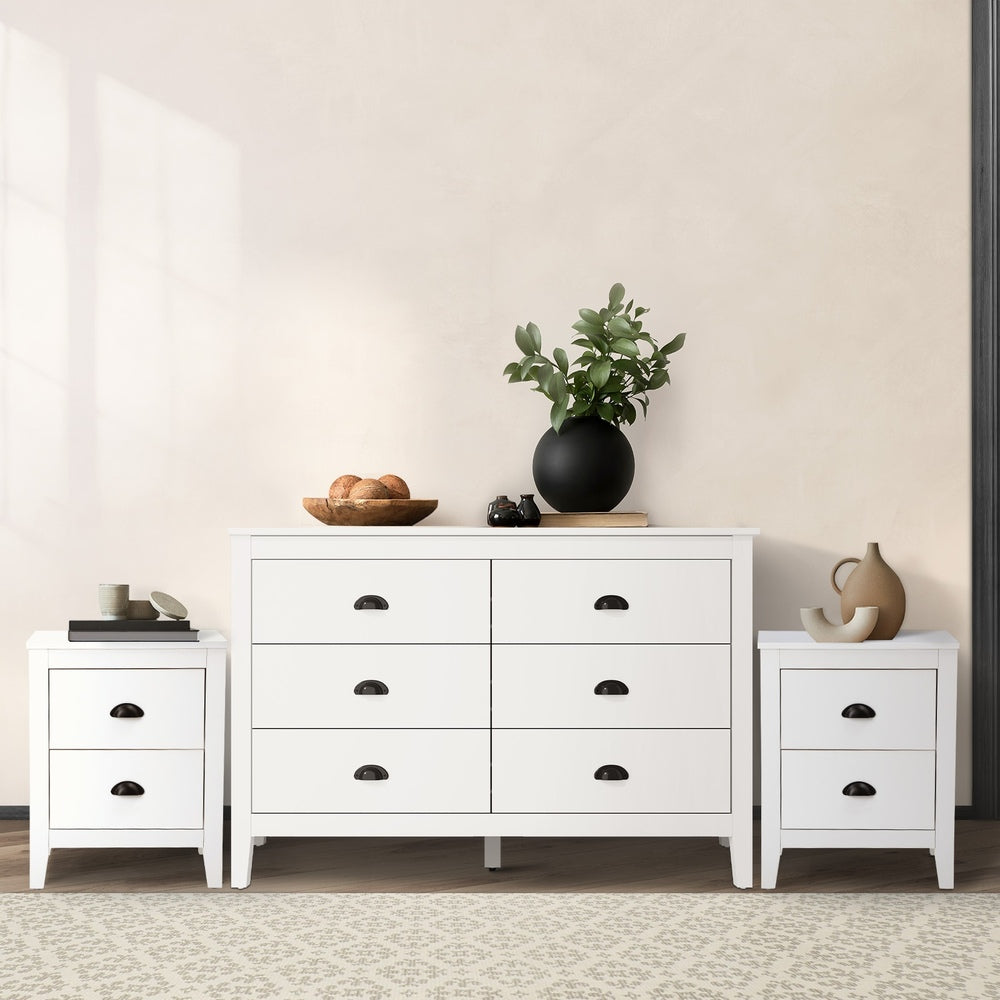 Sannero Hampton Style 6 Chest Of Drawers 2 Bedsides Bedroom Package | Traditional White Storage Cabinets