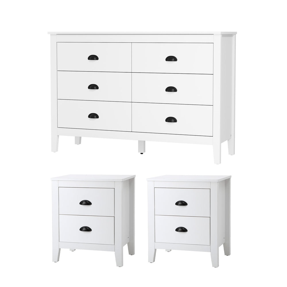Sannero Hampton Style 6 Chest Of Drawers 2 Bedsides Bedroom Package | Traditional White Storage Cabinets