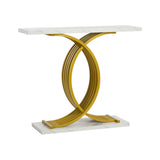 Santori Marble Effect Top Console Table | 80cm High White and Gold Hallway Entry Table