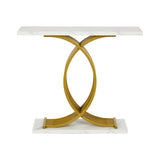 Santori Marble Effect Top Console Table | 80cm High White and Gold Hallway Entry Table