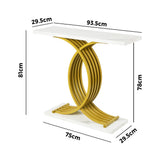 Santori Marble Effect Top Console Table | 80cm High White and Gold Hallway Entry Table