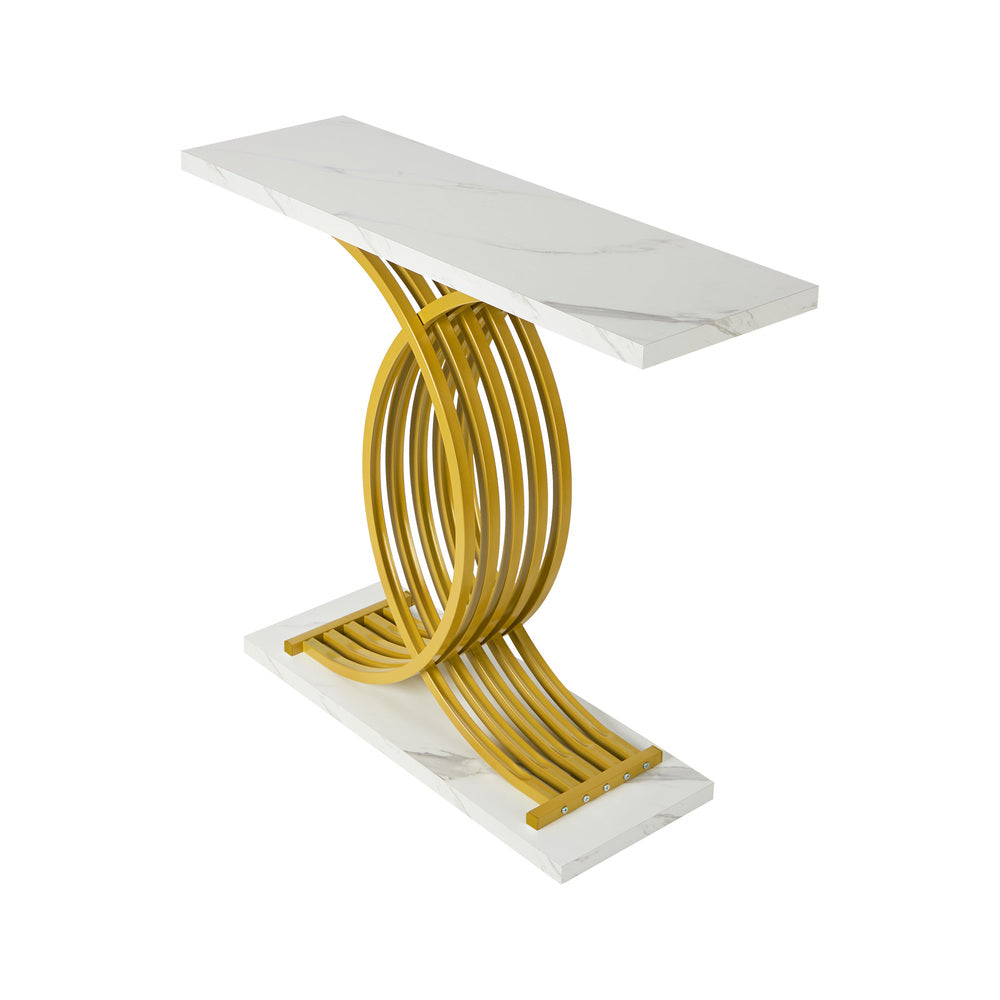 Santori Marble Effect Top Console Table | 80cm High White and Gold Hallway Entry Table