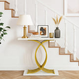Santori Marble Effect Top Console Table | 80cm High White and Gold Hallway Entry Table