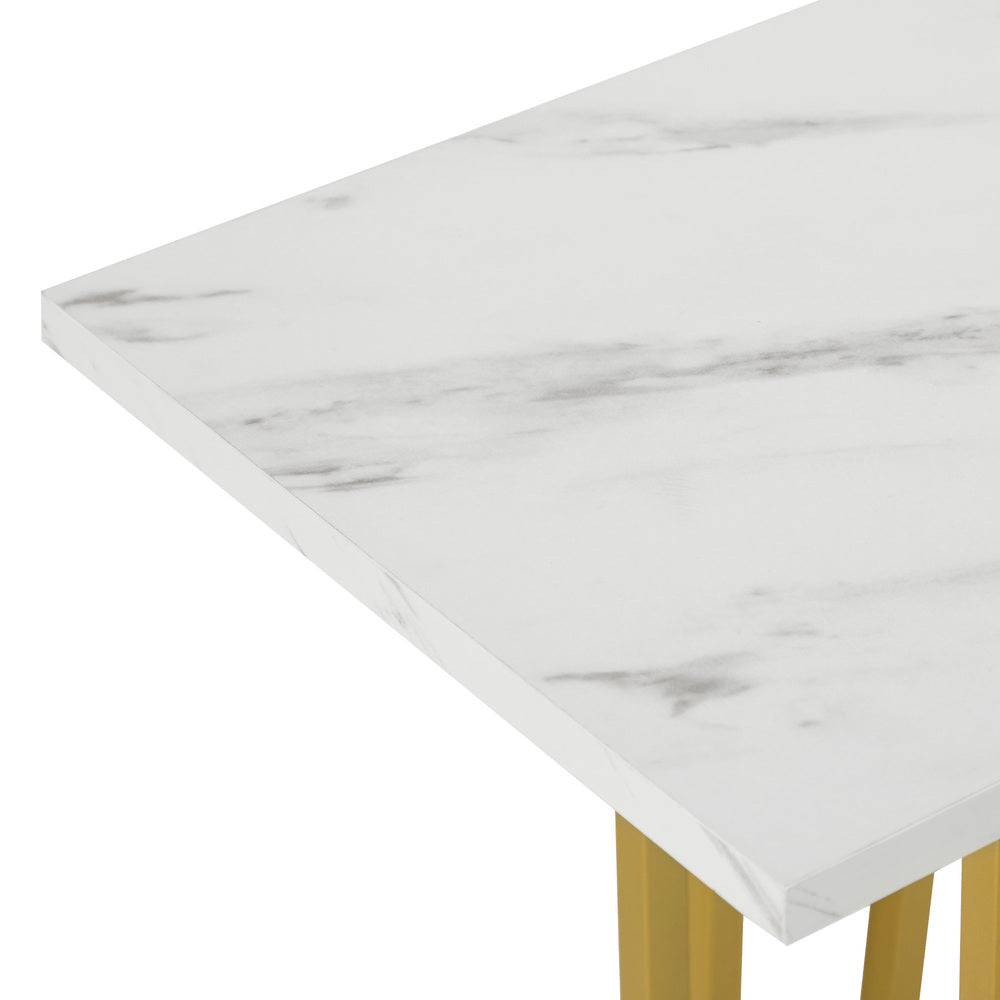 Solitano Marble Effect Top Console Table | 80cm High White and Gold Hallway Entry Table
