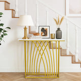 Solitano Marble Effect Top Console Table | 80cm High White and Gold Hallway Entry Table