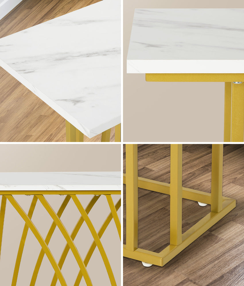 Solitano Marble Effect Top Console Table | 80cm High White and Gold Hallway Entry Table