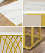 Solitano Marble Effect Top Console Table | 80cm High White and Gold Hallway Entry Table
