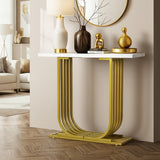 Urbino Marble Effect Top Console Table | 80cm High White and Gold Hallway Entry Table