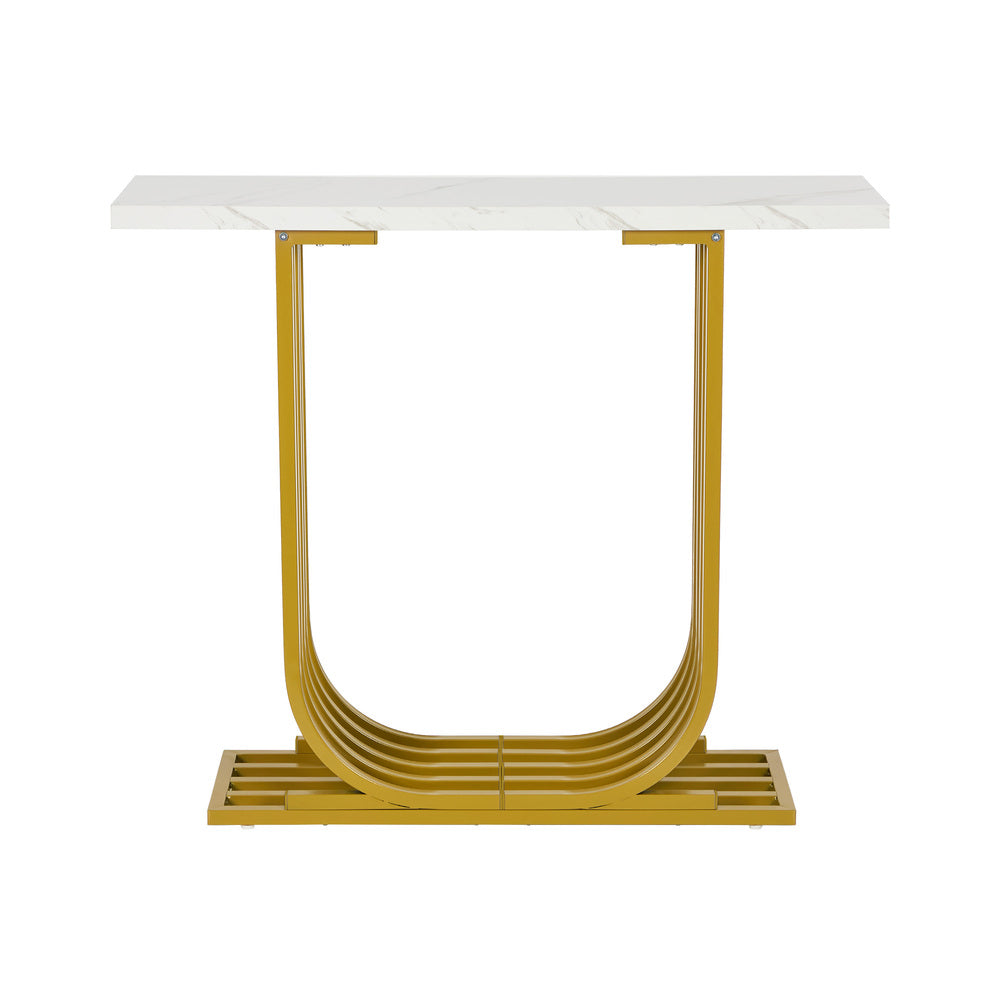 Urbino Marble Effect Top Console Table | 80cm High White and Gold Hallway Entry Table