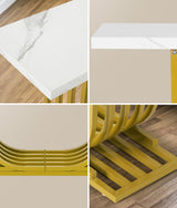 Urbino Marble Effect Top Console Table | 80cm High White and Gold Hallway Entry Table