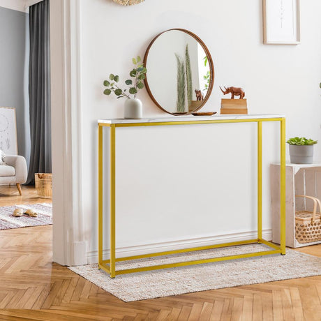Pax Romana Marble Effect Top Console Table | Modern Sleek Entry Hallway Table