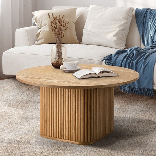Aspire Fluted Round 80cm Coffee Table | Modern Wooden Slatted Design Coffee Table