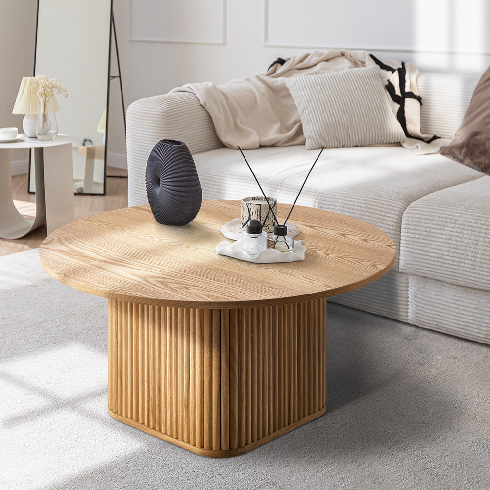 Aspire Fluted Round 80cm Coffee Table | Modern Wooden Slatted Design Coffee Table