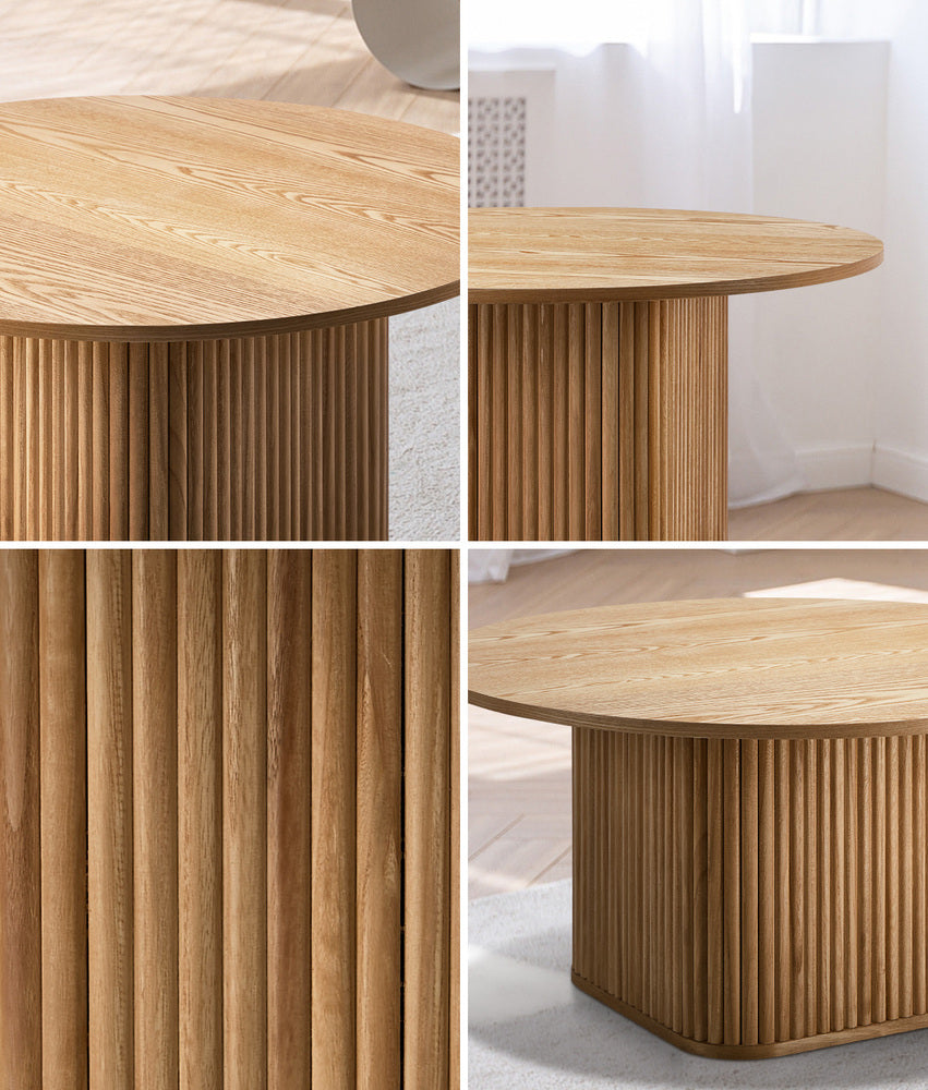 Aspire Fluted Round 80cm Coffee Table | Modern Wooden Slatted Design Coffee Table