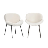 Set of Two Teddy Boucle Miami Dining Room Chairs in White | Sherpa Feel Plush Modern Accent Chairs